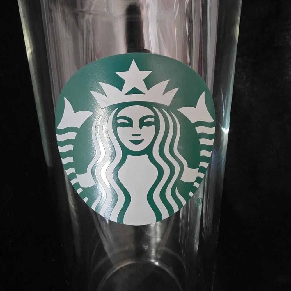 Starbucks 20oz Double Wall Glass Cold Cup Tumbler Clear Green Siren Logo RARE